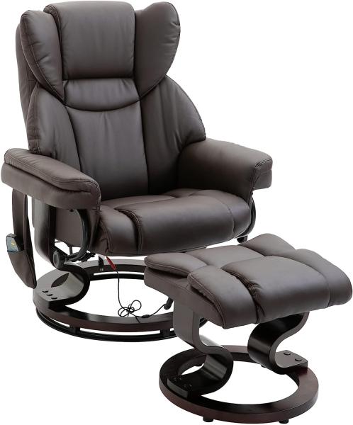 HOMCOM Relaxsessel mit Massagefunktion Fußhocker Massagesessel Sessel mit Liegefunktion Kunstleder Braun 79 x 82 x 101 cm