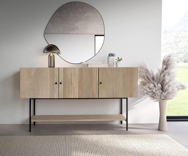 Sideboard Nencia 165 cm Mango White Wash Metall Schwarz 3 Türen Bild 2