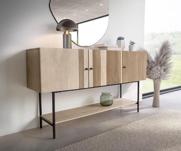 Sideboard Nencia 165 cm Mango White Wash Metall Schwarz 3 Türen Bild 3