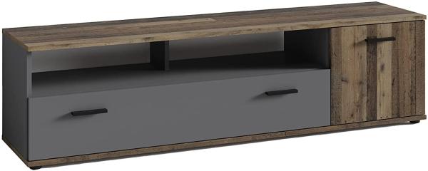 byLIVING TV-Board JAKOB / Lowboard anthrazit, Old Wood braun / Schrank mit 1 Tür und 1 Klappe / offenes Fach für Soundbar / B 150, H 40, T 35,5 cm