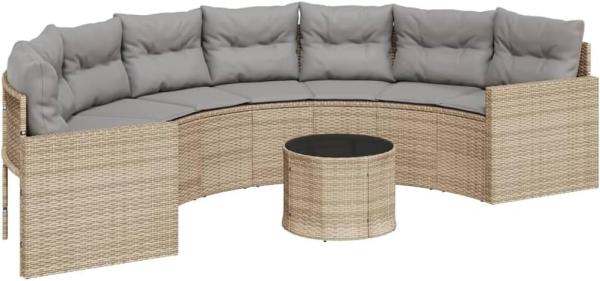 Gartensofa mit Tisch und Kissen Halbrund Beige Poly-Rattan 3318519