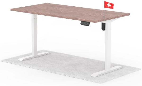 elektrisch höhenverstellbarer Schreibtisch ECO 160 x 80 cm - Gestell Weiss, Platte Walnuss