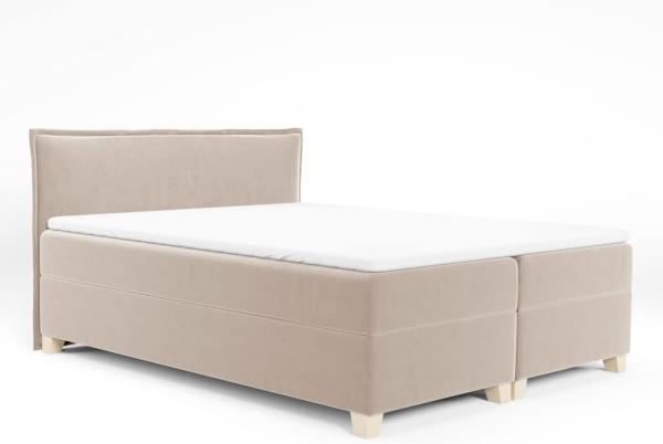 Boxspringbett Fren mit 2 Bettkästen - Doppelbett mit Bonell-Matratze und Topper, Polsterbett, Bett mit Holzfüße, Schlafzimmer (Beige (Paros 02), 140 x 200 cm)