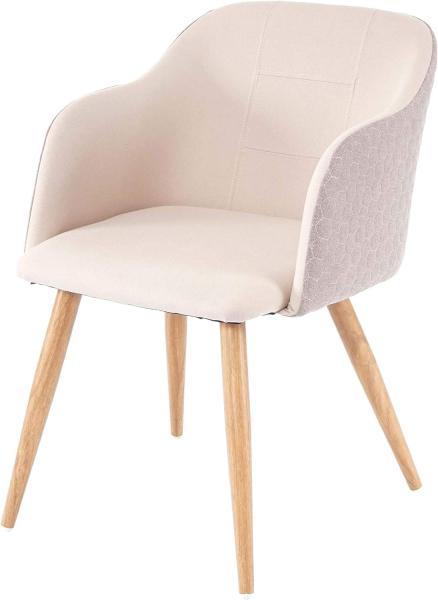 Esszimmerstuhl HWC-D71, Stuhl Küchenstuhl, Retro Design, Armlehnen Stoff/Textil ~ creme-beige