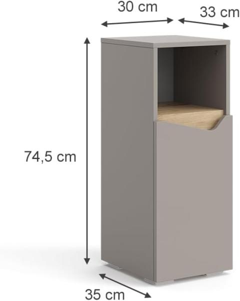 Vicco Midischrank Marelle Greige Eiche 30 x 74,5 cm mit Tür und offenem Fach Bild 3