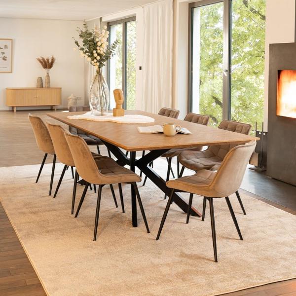 HOME DELUXE Esstisch Eckig AVENCIA inkl. Sternfuß - Farbe: Fishbone Oak, Größe: 200 x 120 cm