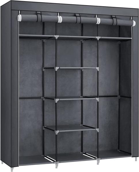 SONGMICS 'RYG12G' Stoffschrank mit 2 Kleiderstangen, grau,175 x 150 x 45 cm