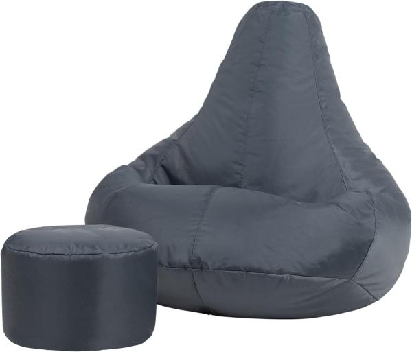 Bean Bag Bazaar Gaming Sitzsack „Recliner“, Gamer Sitzsack für Erwachsene und Kinder, Indoor Outdoor Sitzsack Sessel Gaming mit Füllung (Sitzsack + Hocker, Schiefergrau)