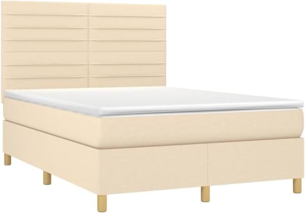 vidaXL Boxspringbett mit Matratze Creme 140x190 cm Stoff