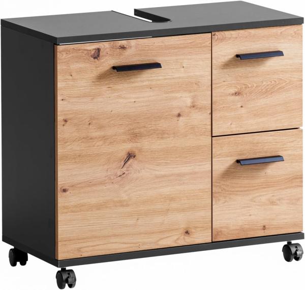 Schildmeyer Waschbeckenunterschrank Palermo, Holzwerkstoff, Anthrazit/Artisan Eiche Dekor, 65,1 x 32,0 x 60,0 cm (B/T/H)