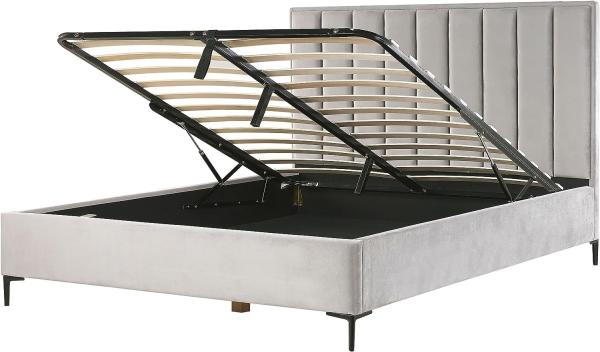 Polsterbett Samtstoff grau mit Bettkasten hochklappbar 180 x 200 cm SEZANNE