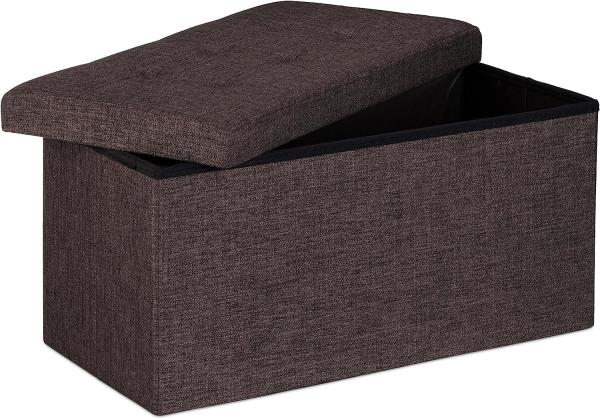 Relaxdays Faltbare Sitzbank XL, mit Stauraum, Sitzcube mit Fußablage, Sitzwürfel als Aufbewahrungsbox, 38x76x38cm, braun