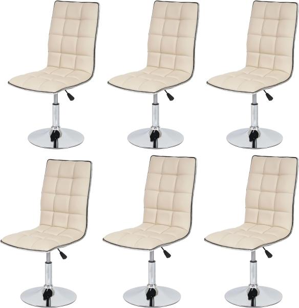 6er-Set Esszimmerstuhl HWC-C41, Stuhl Küchenstuhl, höhenverstellbar drehbar, Kunstleder ~ creme