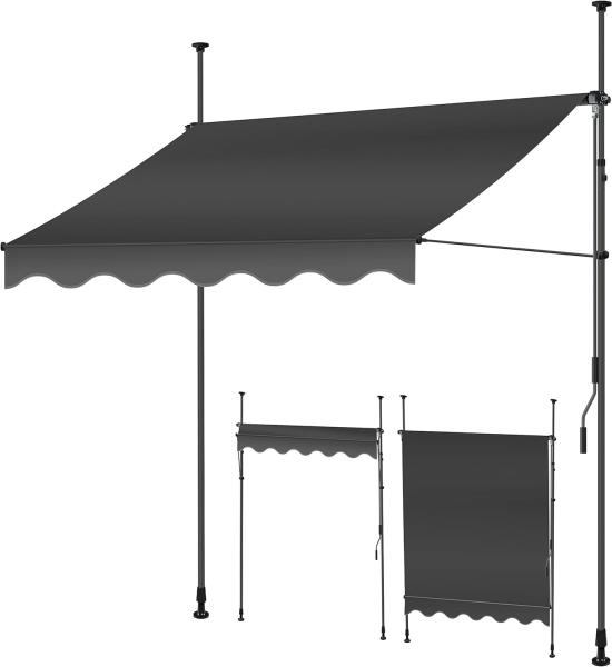 KESSER® Klemmmarkise mit Handkurbel Balkon, Balkonmarkise ohne Bohren, UV-beständig höhenverstellbar wasserabweisend , Sonnenschutz, Terrassenüberdachung , einfache Montage Anthrazit, 300cm