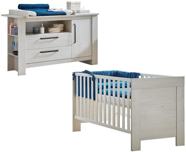Arthur Berndt 'Til' Babyzimmer Sparset 2-teilig, Kinderbett (70 x 140 cm) und extrabreite Wickelkommode mit Wickelaufsatz Nordic Wood