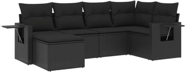 vidaXL 6-tlg. Garten-Sofagarnitur mit Kissen Schwarz Poly Rattan