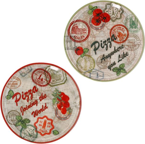 2er Set Pizzateller Moskau & Rot grün rot Ø31,5cm Platte XL-Teller Porzellan