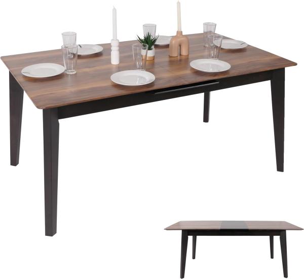 Esszimmertisch HWC-M57, Esstisch, Massiv-Holz Laminat Melamin 160-200x90cm, ausziehbar Beton-Optik, braune Beine