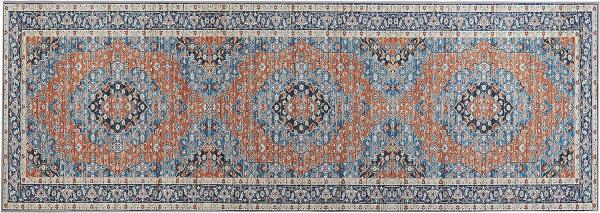 Teppich blau orange 70 x 200 cm orientalisches Muster Kurzflor MIDALAM