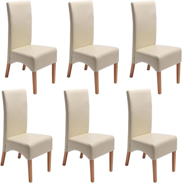 6er-Set Esszimmerstuhl Küchenstuhl Stuhl Latina, LEDER ~ creme, helle Beine