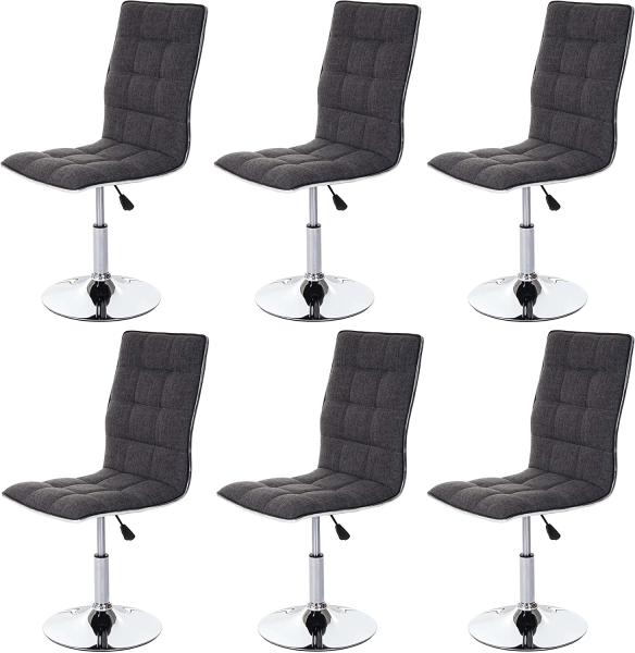 6er-Set Esszimmerstuhl HWC-C41, Stuhl Küchenstuhl, höhenverstellbar drehbar, Stoff/Textil ~ grau