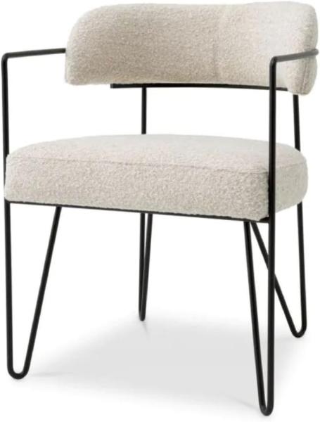 Casa Padrino Luxus Esszimmer Stuhl mit Armlehnen Weiß / Schwarz H. 75 cm