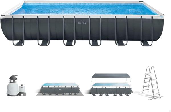 Intex 'Frame Swimming Pool Set Ultra Quadra XTR', anthrazit, 732 x 366 x 132 cm, inkl. Sandfilteranlage