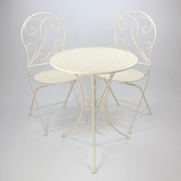 Frank-Flechtwaren Bistro-Set White Romance (3-teilig), Maße: Stuhl 40 x 43 x 93 cm, Sitzhöhe 45 cm, Tisch Ø 60 x 70 cm
