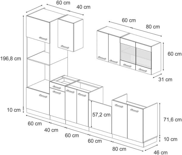 Vicco Küchenzeile R-Line Schwarz Hochglanz/Anthrazit 300 +Hochschrank ohne Arbeitsplatte Bild 3