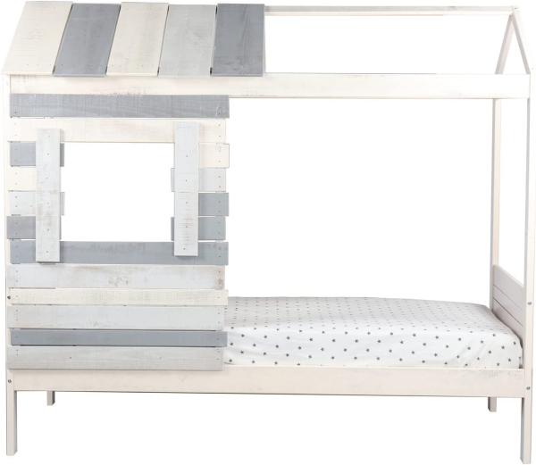 Möbilia Bett Bett für Kinder, Hausform, grau-weiß, 90x200 cm MDF L = 203 x B = 102 x H = 182 cm weiß, grau