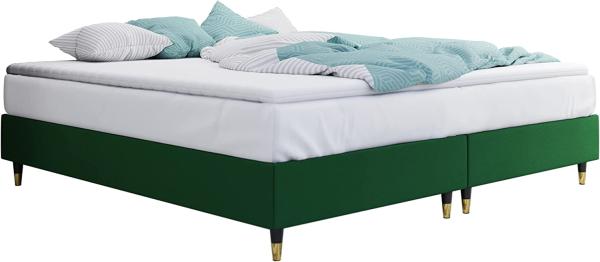 Boxspringbett Sauro Gold für Wandpaneel, Grün, 140 x 200 cm