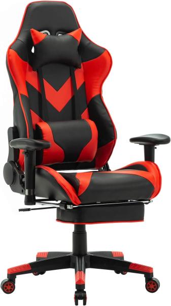 WOLTU® Racing Stuhl BS20rt Gaming Stuhl Bürostuhl Schreibtischstuhl Sportsitz mit Kopfstütze und Lendenkissen, Armlehne verstellbar, mit Fußstütze, Kunstleder, höhenverstellbar, Rot