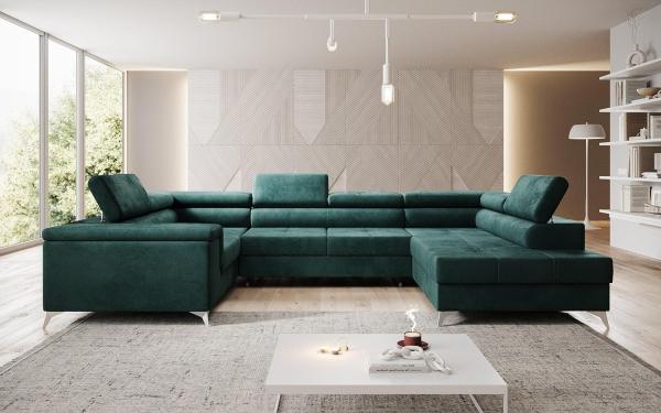 Designer Sofa Torino mit Schlaf- und Klappfunktion Samt Grün Rechts