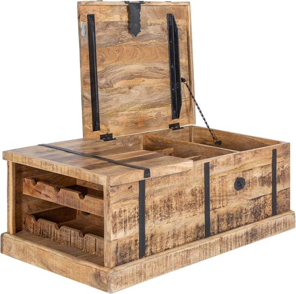 Massivholz Couchtisch Bodega 100cm Mangoholz Hausbar Truhe Tisch Wohnzimmertisch