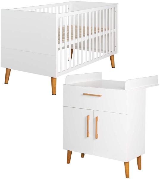 Zimmerset "Mick" – inkl. Baby-/Kinderbett 70 x 140 cm & Wickelkommode, weiß/ Goldeiche