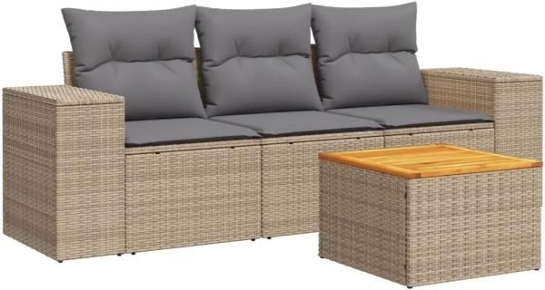 vidaXL 4-tlg. Garten-Sofagarnitur mit Kissen Beige Poly Rattan