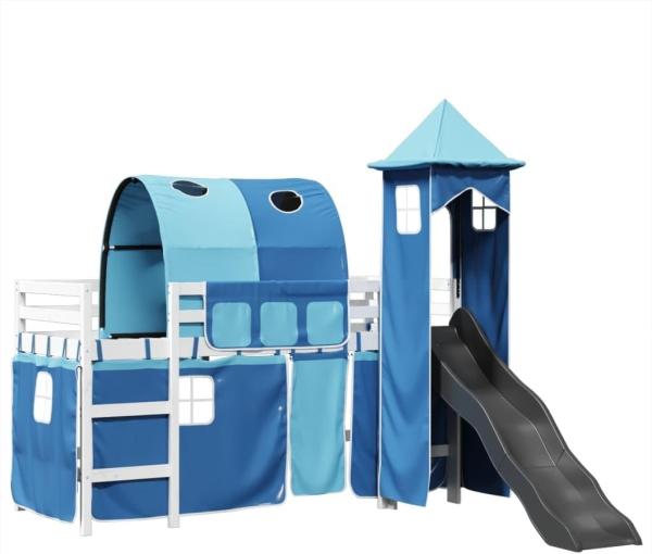 Kinderhochbett mit Turm Blau 80x200 cm Massivholz Kiefer 3309150