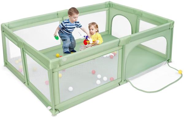 COSTWAY Baby Laufstall mit 50 Bällen & 2 Türen, Laufgitter mit atmungsaktivem Netz und Reißverschluss, Krabbelgitter, Laufgitterzelt für Säuglinge und Kleinkinder (Grün)