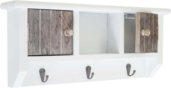 Schlüsselbrett HWC-A48, Schlüsselkasten Schlüsselboard mit Türen, Massiv-Holz MVG-zertifiziert ~ shabby braun-weiß