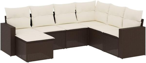 vidaXL 7-tlg. Garten-Sofagarnitur mit Kissen Braun Poly Rattan