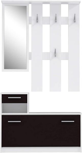 FORTE Foxi Kompaktgarderobe inklusive Spiegel, Holzwerkstoff, Schwarz-Weiß, 97. 5 x 25 x 180 cm