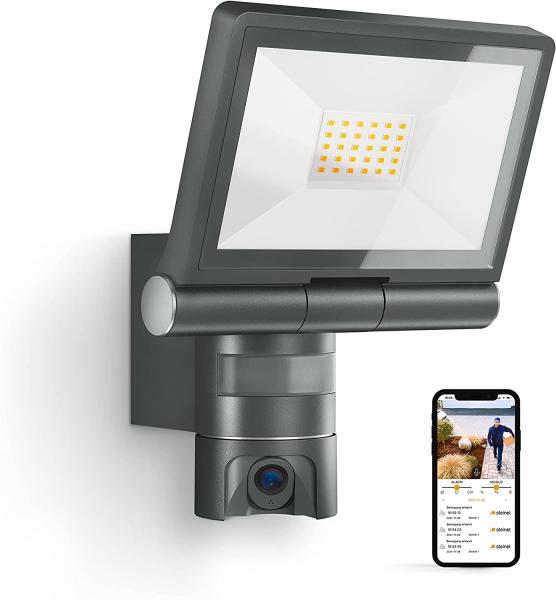 Steinel LED-Kameraleuchte XLED Cam1 SC anthrazit, 180° Bewegungsmelder, Full-HD Überwachungskamera und Gegensprechanlage, Außenstrahler Smart, per App bedienbar