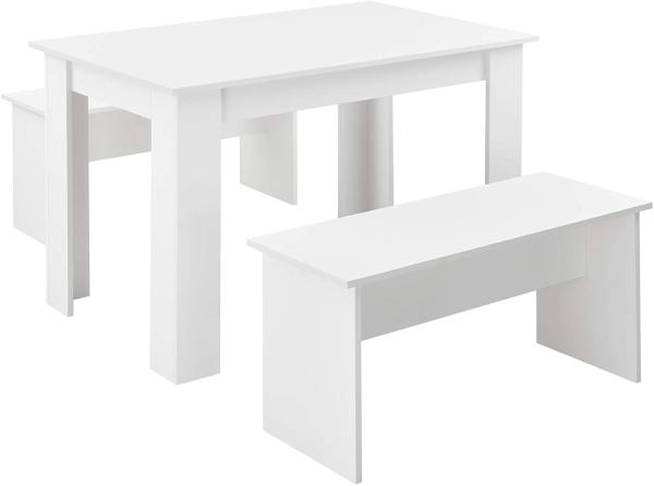 Tisch- und Bank Set Hokksund 110x70 cm mit 2 Bänken Weiß en. casa