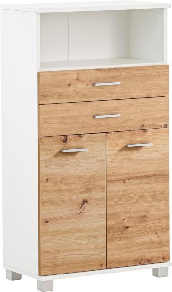 Schildmeyer Palermo Highboard 157646, Mattweiß/Artisan Eiche Dekor, 59,8 x 32,6 x 110,5 cm