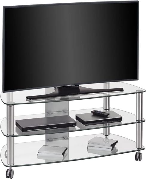 TV-Rack >MEDIA MODELLE GLAS< (BxHxT: 110x51x51 cm) in Metall Alu - Klarglas