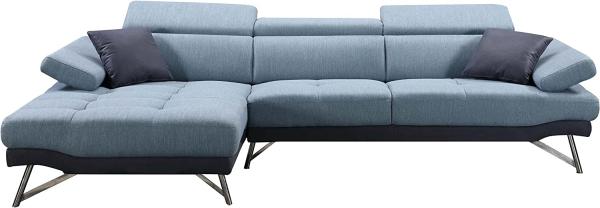 Sofa HWC-H92, Couch Ecksofa L-Form 3-Sitzer, Liegefläche 300cm ~ links, blau-grau