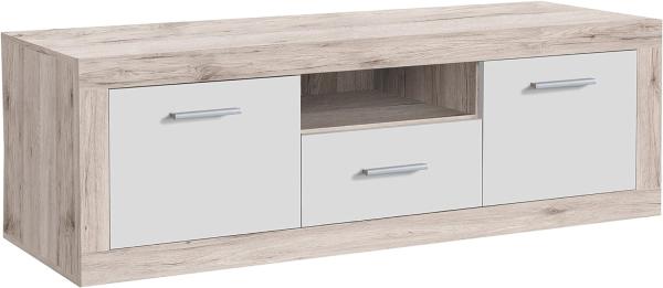 FORTE Baccio TV-Unterschrank mit 2 Türen und 1 Schublade, Holzwerkstoff, Sandeiche/Weiß, 147. 80 x 41 x 49. 90 cm