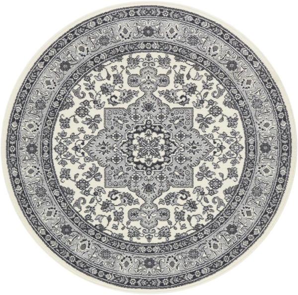 Orientalischer Kurzflor Teppich Parun Täbriz - creme grau - 160 cm Durchmesser