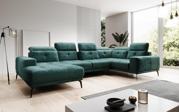 Designer Sofa Nerio mit verstellbarer Kopf- und Rückenlehne Samt Grün Links