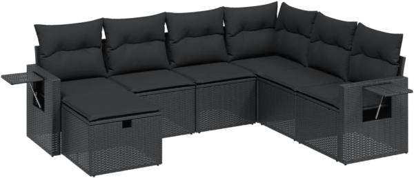 vidaXL 7-tlg. Garten-Sofagarnitur mit Kissen Schwarz Poly Rattan